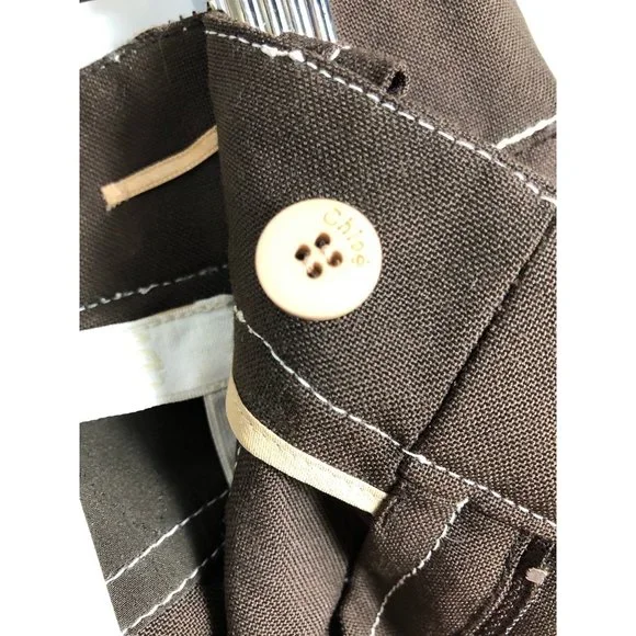 CHLOE Women's Brown Contrast Seam Knee Length Cropped Pants US 0-2 IT 36 XS - Picture 8 of 8